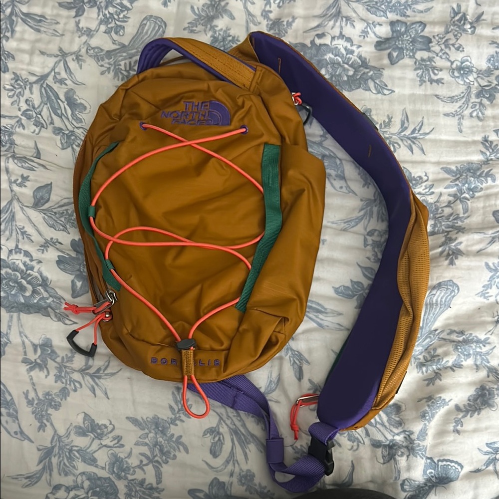 The North Face Borealis Backpack in Mustard and Purple
